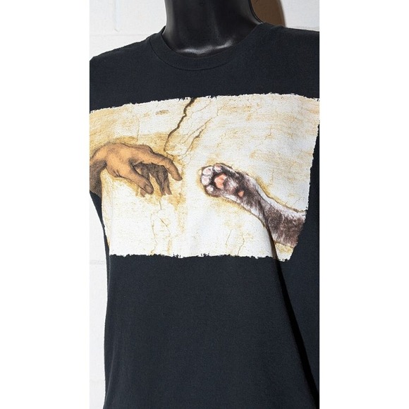 Black Matter T-Shirt Michelangelo Cat Paw Creation of Kitty Graphic Tee Xsmall - Picture 2 of 4